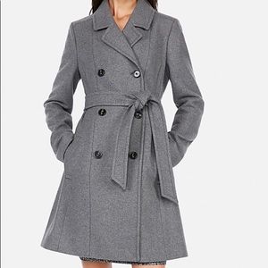 Express Belted Wool Blend Trench Coat Heather Gray